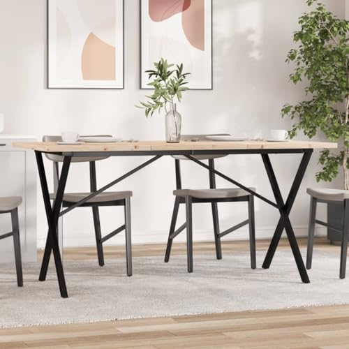 NQJIBUE Mesa de comedor con marco en X de 160 x 80 x 75,5 cm, madera maciza de pino y acero, mesas, mesas de cocina y comedor