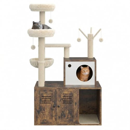 Árbol para gatos 3 en 1 con caja de arena oculta miniatura 1