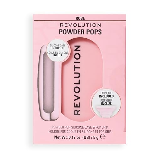 Revolution Powder Pops, Cipria Compatta che Uniforma la Pelle e Controlla la Lucidità, con Acai e Acido Ialuronico, Include Custodia e Pop Grip, Vegana, Rose, 5 g