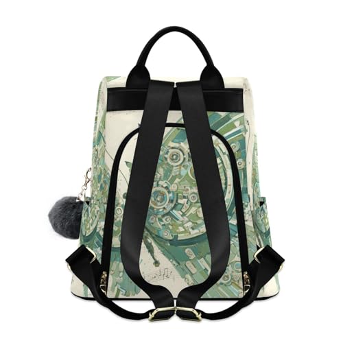 KLL Mechanical Style Butterfly Music Notes Mint Green Fashion backpacks for women Anti-theft large backpack for women for Travel, Work, Everyday with Pom-pom keychain2