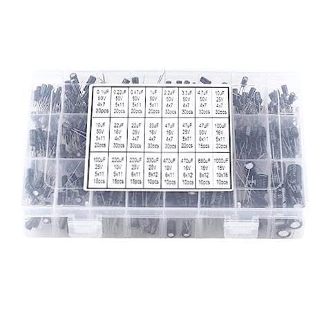 [Kit de componentes electrónicos] Kit de condensadores 500 piezas de condensadores electrolíticos de aluminio radiales surtidos rango de 10 V-50 V 0,1 uF a 1000 uF - Ideal for proyectos y reparaciones