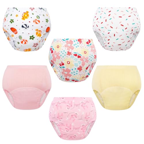 Baby Cotton Training Pants 6 Packs Toilet Training Underpants Absorbent Toddler Potty Training Underwear 2T-5T