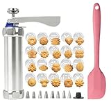 【UTILISATION SIMPLE POUR DES BISCUITS PARFAITS EN UN CLIN D'ŒIL】Avec notre presse à biscuits, vous réussirez sans effort de beaux biscuits au beurre et des sablés uniformes : il suffit de remplir la pâte, de choisir le motif, de presser et de cuire, sans vous salir les mains ni obtenir des formes irrégulières.