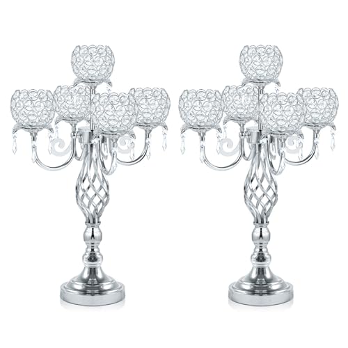 Kehail 5-Arm Crystal Candelabra Centerpiece 23.2" Tall - Elegant Candle