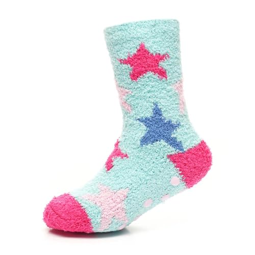 Girls Cosy Socks with Gripper 2 Pack Super Soft Socks for Warm Winter Comfort Hearts, Stars & Stripes Girls Socks2