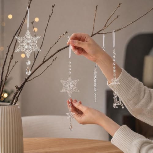 8pcs Acrylic Clear Deer Snowflakes Icicle Pendant Christmas Ornaments | Immitation Crystal Decorative Hanging Ornaments for Xmas Tree Wall Door Window Christmas Decoration Party Holiday Decor - image 4