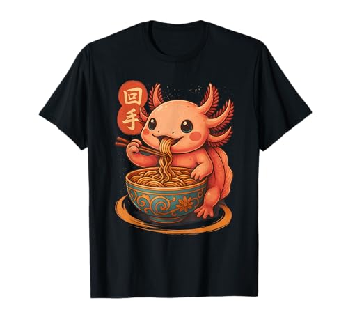 Lindo Axolotl Come Ramen Fideos Kawaii Japón Camiseta
