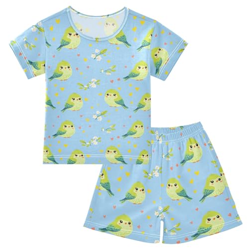 Cute Green Bird Pajama Set Pajamas Sleepwear Nightwear Loungewear Clothes Set B04046653