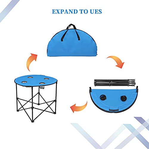 Noyy Oxford Cloth Steel Round Outdoor Folding Table Heavy-Duty Portable Compact Foldable Table With 4 Cup Holders, Easy To Carry For Camping, Beach, Picnic #TOP5