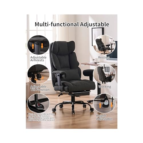 Image of Efomao Fabric Office Chair, Big and Tall Office Chair 400 lb Weight Capacity, High Back Executive Office Chair with Foot Rest, Ergonomic Office Chair for Back Pain Relief, Dark Grey