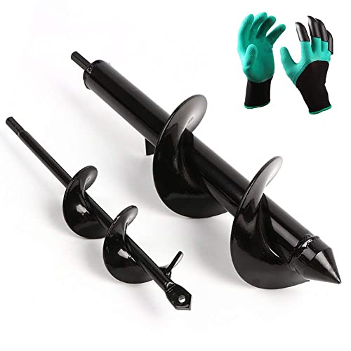 HOTOOLME Earth Auger - Juego de 2 brocas para postes de jardín con disco hexagonal antideslizante, herramienta de maceta rápida en espiral para plantas de semillero Cover