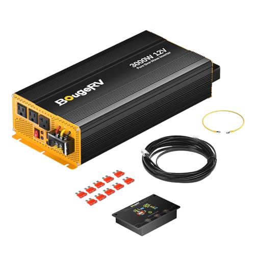 Image of BougeRV Upgrade 2.0 3000W Pure Sine Wave Inverter, Convert 12V DC to 120V/110V AC, Fully 3000W Output, Built-in BT for BougeRV APP, Wired Remote Controller, Off-Grid Solar System, RV, Home Backup