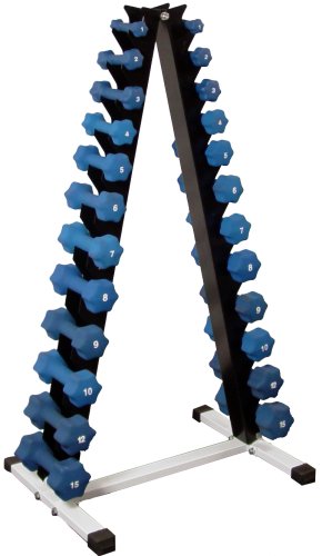 Ader Sporting Goods 12 Pair Blue Neoprene Dumbbell Set & Rack (1lb-15lb)