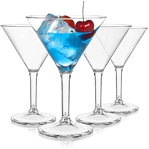 Yopay Set of 4 Unbreakable Martini Glasses, 280ml Polycarbonate Cocktail Glasses for Holiday, Reusable, Break Resistant, Clear Cover