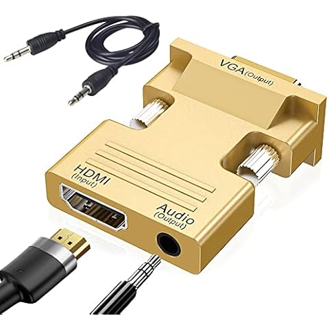 HDMI to VGA Adapter, Seminer 1080P HDMI Female to VGA Male Audio Video Cable Converter with 3.5mm Audio Cable for Computer, Desktop, Monitor, HDTV Etc (Gold) Cover