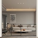 Seogva ベビーゲート 拡張フレーム付き バリアフリー ゲート 高さ78cm 三重ロック 赤ちゃんゲート ブラック ホワイト ブラウン 突っ張り式 開閉式 階段上ゲート ピーナッツロック （設置幅207-219cm、ブラック）