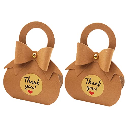 Allbusky 50 scatole per caramelle in carta kraft portatili, a forma di borsetta, sacchetti regalo per feste, decorazioni per matrimoni, compleanni, Natale, marrone, 6,5 x 3,5 x 13 cm