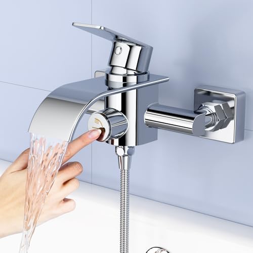 KULACO Robinet de Salle de Bain Cascade en Laiton, Mitigeur pour Baignoire Chromé avec Interrupteur de Pression