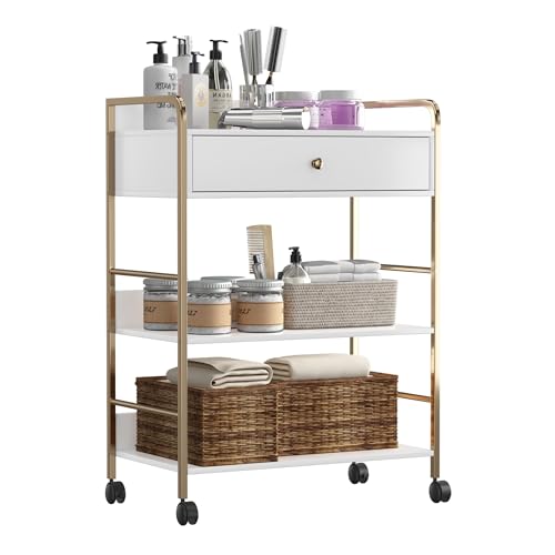 Waktavel Salon Rolling Trolley with Lockable Wheels Barber Cart Storage Drawer Shelf Mobile Hair Station Cabinet for Beauty Makeup Spa Massage Lash Tattoo Pedicure