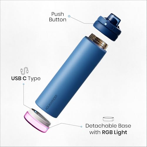 Image of Aquaminder Rio Prime+ Smart Water Bottle, 700 ml with Beep & Glow Reminder Double Wall Stainless Steel, Hot & Cold Retention, 15-Day Battery (Rio Prime+ Blue)