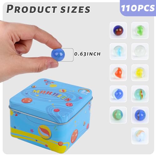 image for 3 otters 110PCS Marbles in A Box，Glass Marbles Bulk 0.63inch Assorte