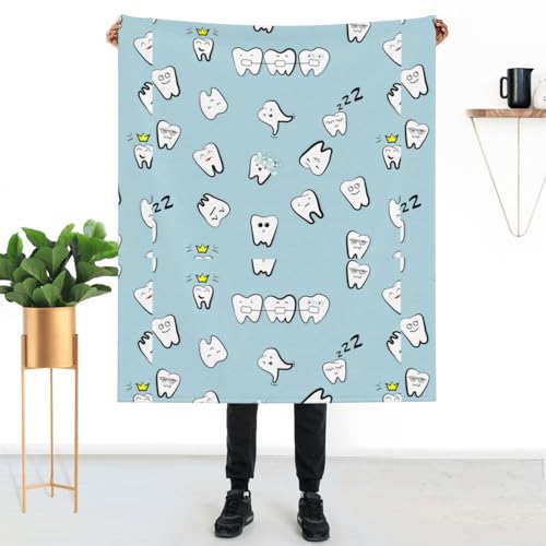 KEDDJI Modèle de Dents Dent Dentaire Dessin animé Couverture Chaude en Flanelle Polaire Douce et Moelleuse comme Couverture de lit/draps de lit 127 x 152 cm – vue 7