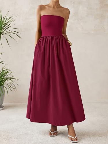 Image of PRETTYGARDEN Women 2026 Summer Elegant Strapless Maxi Dress Tube Top Dress A Line Flowy Long Wedding Party Cocktail Dresses