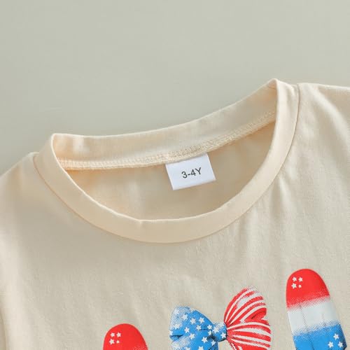 Image of Kids Toddler Girls 4th of July T-Shirt Short Sleeve Patriotic Coquette Bow American Flag Independence Day Top