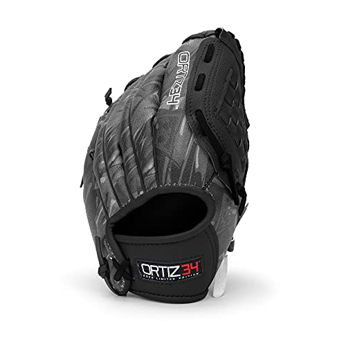 ORTIZ34 Graffiti T-Ball Glove- David Ortiz Graffiti Youth Baseball Glove- Right Hand Throw, Easy to Close, No Break-in Needed, Lightweight, Made for Youth (Black/Grey, 10 Inch)