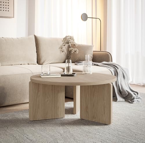 Selsey Couchtisch Wohnzimmertisch Beistelltisch Kaffeetisch Rund 85 cm Sofatisch Eiche Geölt Preffines – Bild 3