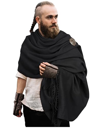 L'VOW Viking Cloak Medieval Half Shoulder Cape with Brooch Renaissance Roman Shawl Cape for Men Women