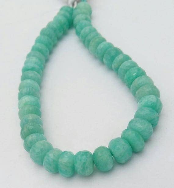 Perles amazonite facettées de forme rondelle vert azur en fil de 20cm
