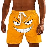 Funny Emotional Print Shorts Mens Swim Trunks with Pockets Fashion Cool 4-Way Stretch Swimming Shorts Yellow Quick Dry Board Shorts Beach Swimsuit