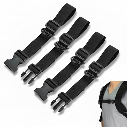 2 Pack Backpack Chest Strap, Adjustable Sternum Strap with Quick Release Buckle and Slide D-Ring, Backpack Straps, Universal Chest Belt for Backpack, Hiking, Camping, Outdoor Gear, Black
