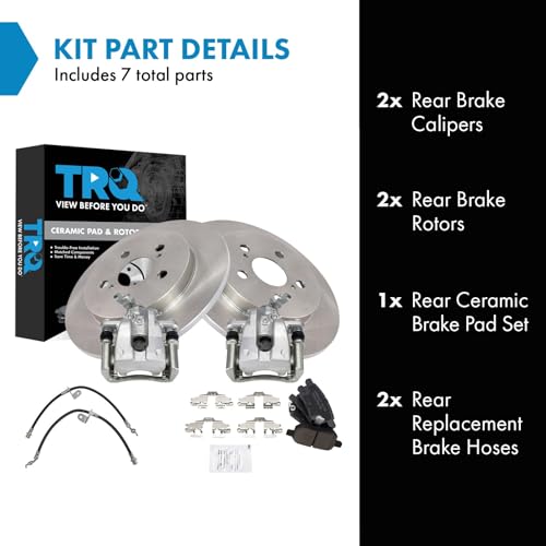Image of TRQ Rear Brake Pad and Rotor Set Ceramic Calipers Compatible with 2009-2010 Pontiac Vibe 2009-2019 Toyota Corolla 2009-2011 Matrix