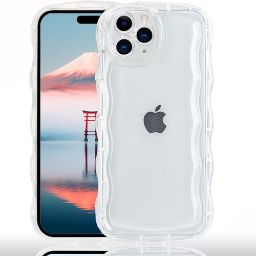 AVETUL iPhone 14 Pro Max ケース クリア ウェーブ アイフォン14プロマックスケース 韓国 うねうね おしゃれ 黄ばみなし かわいい ソフトTPU 滑り止め 薄型 軽量 iPhone 14 Pro Max スマホケース ワイヤレス充電対応 ストラップホール付き アイフォン 14 プロマックス ウェーブ カバー（クリア）