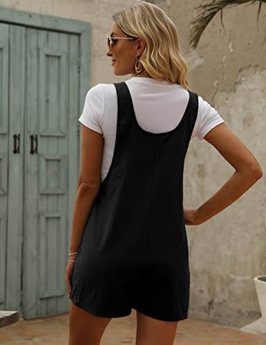 Lentta Women's Cotton Linen Short Overalls Summer Fashion Romper Shorts With Pockets(Black-Xl) #TOP5