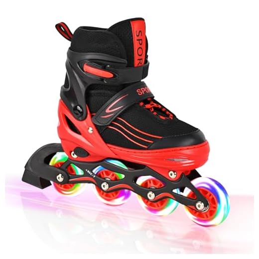 Patins infantis em linha para meninas, meninos, vermelho e preto, todas as rodas, rolo iluminado, patins para iniciantes, ambientes externos e internos, ajustáveis