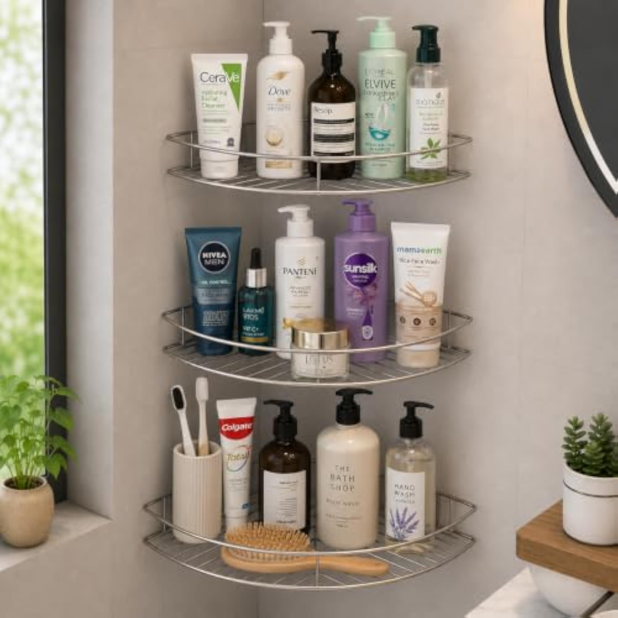 Steel Bathroom Corner Shelf Organizer Set of 3, Wall Shelf Rack