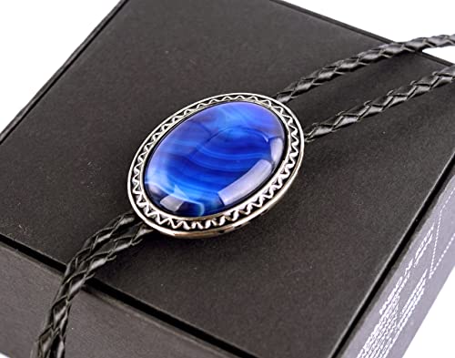 Image of Moranse Bolo Tie with Natural Tiger Eye Stone Celtic Style Genuine and Cowhide Rope