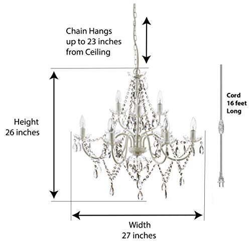 Image of The Original Gypsy 9-Light Plug-in Crystal Swag Chandelier, White