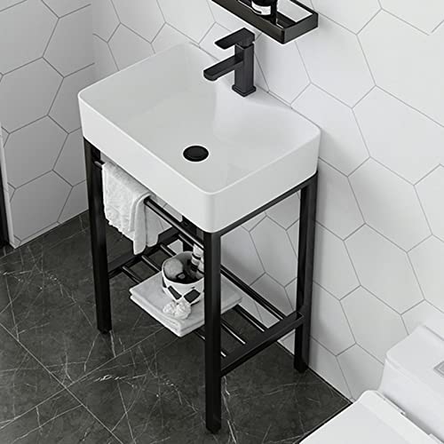 Lavabo de cerámica con estante de almacenamiento rectangular 2