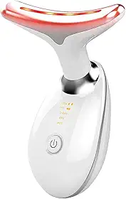 Massageador Facial LED 7 Cores - Modos, Aparelho Anti-Rugas para Rosto e Pescoço, Tratamento Estético Vibratório com Luz LED Para Elevação da Pele Lifting Bivolt Recarregável (Branco)