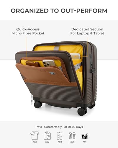 Image of EUME Overnighter Pro Luggage Trolley for Travel 18 inch, Cabin Bag | Trolley Bag Small for Luggage | with Laptop Sleeve | 100% German Bayer Polycarbonate - Espresso Brown