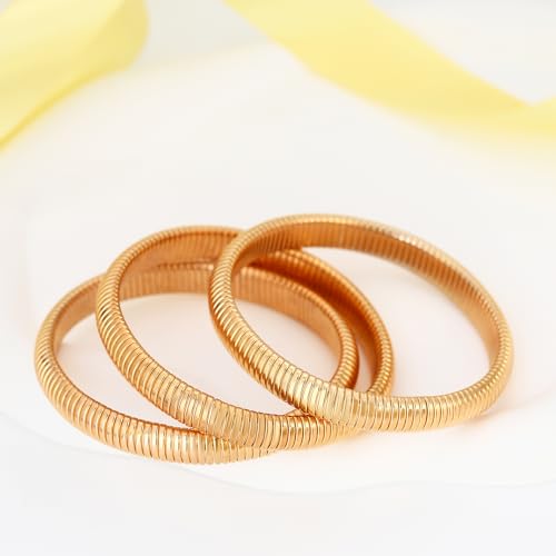 Chunky Gold Beaded Bangle Bracelet Set Stack for Women Men Stretchy Snake Link Chain Flexible Wide Wristband Bangles Bracelets3