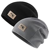 2 Piezas Gorro Slouch Beanie para Hombres y Mujer, Unisex Gorro de Punto Holgado, Transpirable y Ligero Gorro Invierno, Gorros Clásico de Moda, Negro y Gris