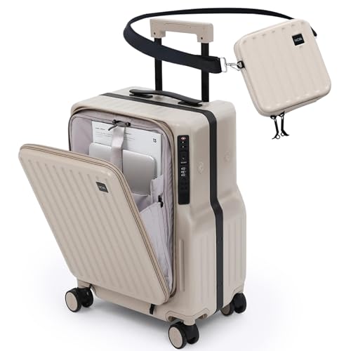 NOBL Duo Carry Carry-On Luggage with Detachable Side Bag, 22.1x14.6x10.5 Airline Approved, Noble Zipperless PC Hard Shell Suitcase & Crossbody, 360° Spinner Wheels, TSA Locks, USB Port - Beige