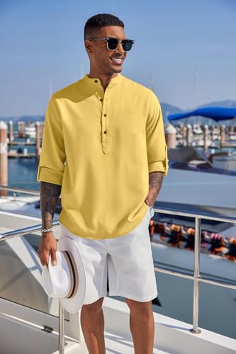 Image of Zombom Men's Kurta || Chinese Collar Long Sleeves || Straight Hip Length Kurtas || Short Kurta for Men || for Festival || Function || Occasion Wear Fancy Kurta for || Best Gifts for Men