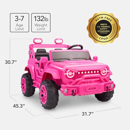 Image of Best Choice Products Kids 24V 2-Seater Electric Ride On Car Truck w / 132lb Weight Capacity, Parent Control, Bluetooth, LED Lights - Hyper Pink