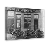 Vintage Motorcycle Black And White Photograph Canvas Wall Art Prints Poster Painting for Bedroom Bathroom Living Room Home Wall Decorative 36x24inch(90x60cm) Frame-style
